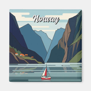 Zeilboot in Noorse fjord Magneet