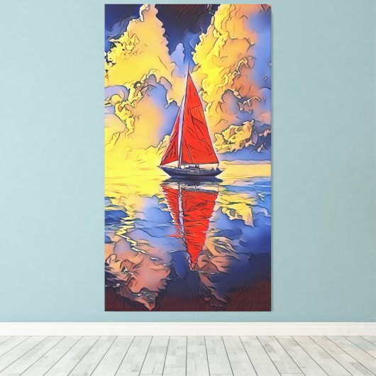 Zeilboot in schilderstijl Canvas Print (Insitu (Houten vloer))