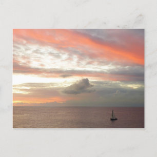 Zeilboot in Sunset Beauful Pink Seascape Briefkaart