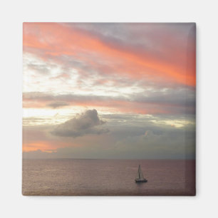 Zeilboot in Sunset Beauful Pink Seascape Magneet