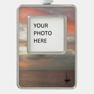 Zeilboot in Sunset Beauful Pink Seascape Verzilverd Kader Ornament