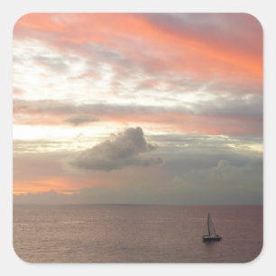 Zeilboot in Sunset Beauful Pink Seascape Vierkante Sticker