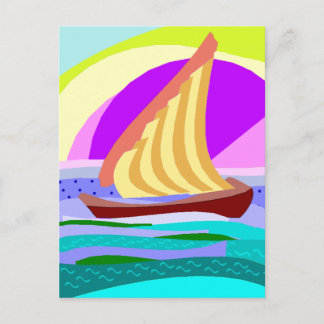 Zeilboot, kleurrijke regenbooghemel en zee briefka briefkaart