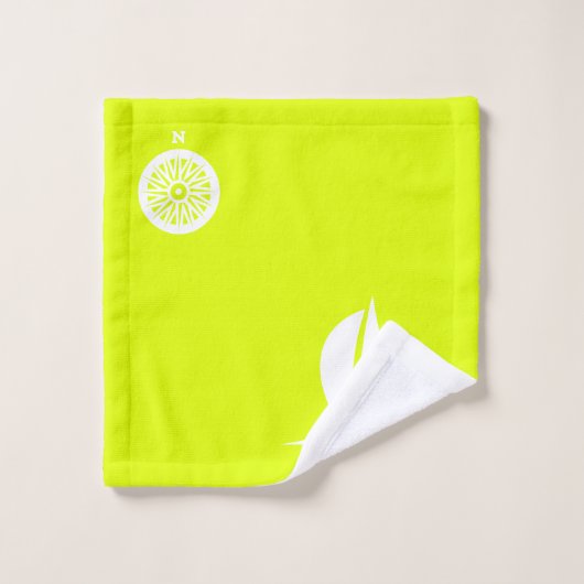 Zeilboot & Kompas in Neon Yellow Bad Handdoek (Wasdoekje)