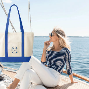 Zeilboot Life Ring Monogrammed Contrast Trim Tote Bag