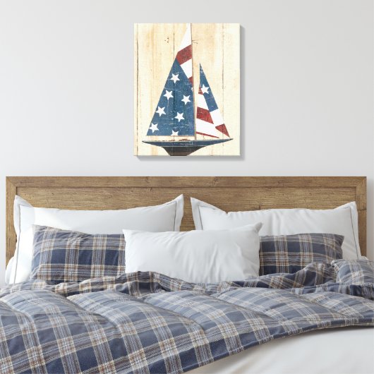 Zeilboot met Amerikaanse vlag Canvas Afdruk (Insitu (Slaapkamer))