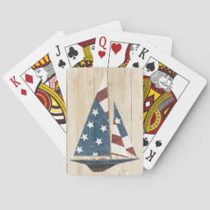 Zeilboot Met Amerikaanse Vlag Pokerkaarten