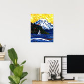 Zeilboot met Mt Rainier Poster (Thuiskantoor)