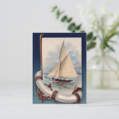 zeilboot met reddingsboten, touw en anker briefkaart (Staand voorkant)