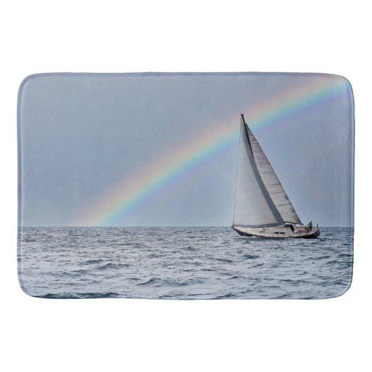 Zeilboot met regenboog badmat (Voorkant)
