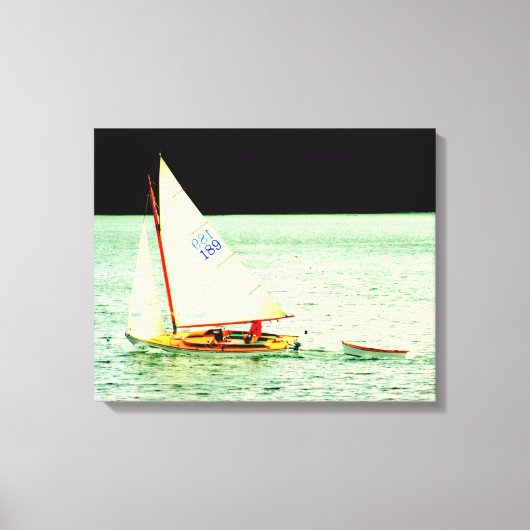 Zeilboot met rubberbootje omwikkeld canvas afdruk (Voorkant)