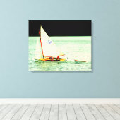 Zeilboot met rubberbootje omwikkeld canvas afdruk (Insitu (Houten vloer))