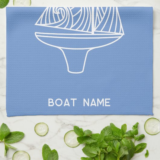 Zeilboot naam nautisch theedoek (Gevouwen)