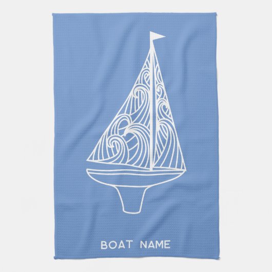 Zeilboot naam nautisch theedoek (Verticaal)