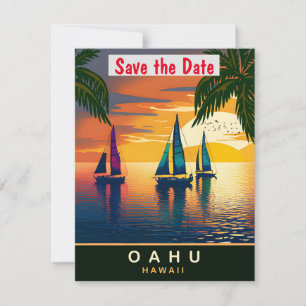 Zeilboot nabij Oahu, Hawaï, Reisansichtkaart, Save The Date
