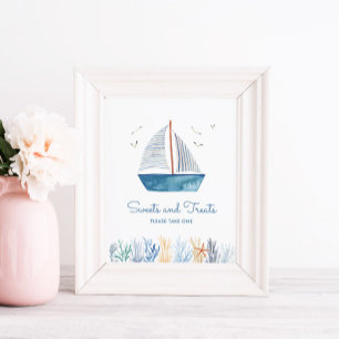 Zeilboot Nautical Baby shower Sign Poster