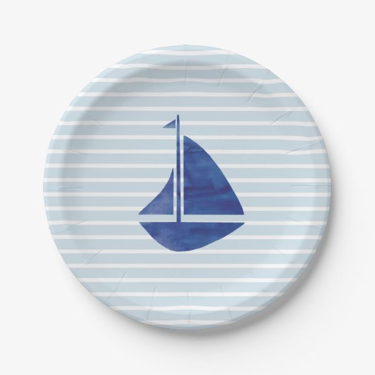 Zeilboot Nautical Ocean Blue Stripe Paper Bord (Voorkant)