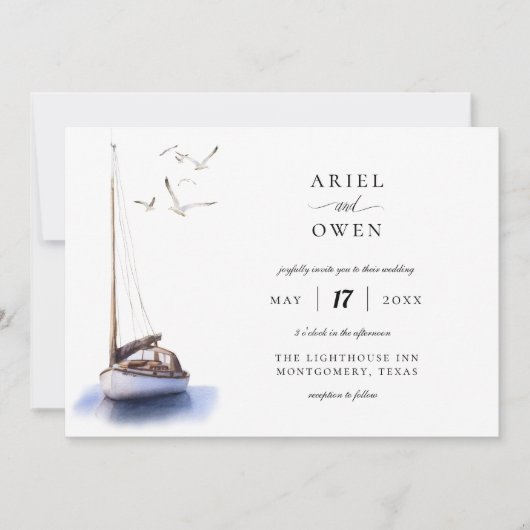 Zeilboot Nautical Theme Weddenschap Kaart (Voorkant)