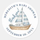 zeilboot nautisch Baby shower Ronde Sticker (Voorkant)
