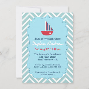 Zeilboot Nautische babyshower, Blauwe Chevron Kaart