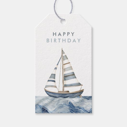 Zeilboot nautische verjaardag cadeaulabel (Voorkant)