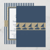 Zeilboot Navy Blue Stripes Baby shower Kaart (Voorkant / Achterkant)