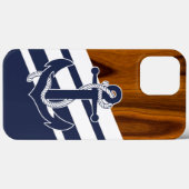 Zeilboot Navy Blue White Stripe Wood Grain Pattern Case-Mate iPhone Case (Achterkant (horizontaal))