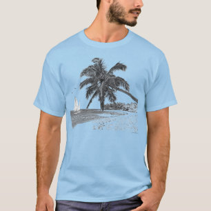Zeilboot Oceaan Strand Palmboom T-shirt