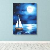 Zeilboot onder een volle maan canvas afdruk (Insitu (Houten vloer))