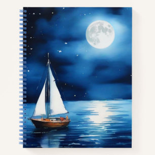 Zeilboot onder een Volle Maan Dagboek Notitieboek