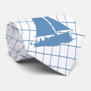 Zeilboot op Blue Check Necktie Stropdas