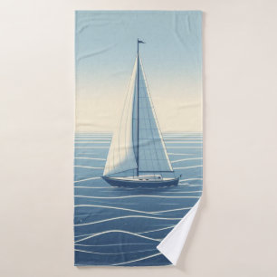 Zeilboot op de hoge zeeen badhanddoek