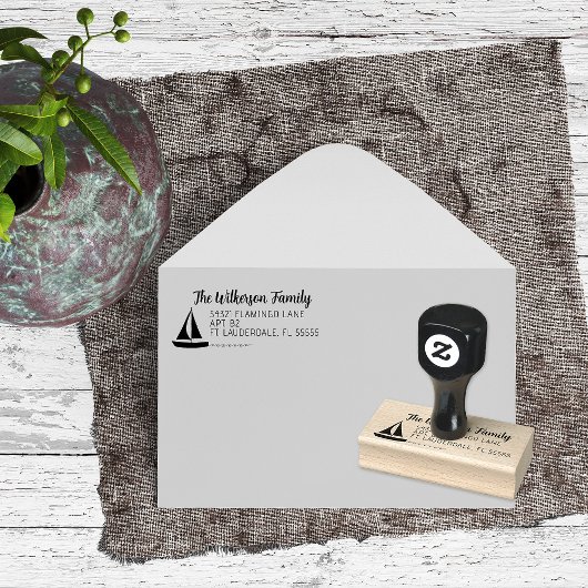 Zeilboot op de naam van de waterfamilie 	rubberstempel