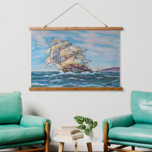 Zeilboot op de Rough Zee Waters 36x26 Hangend Wandkleed