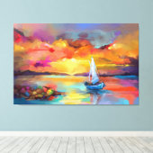 Zeilboot op het meer met zonnescherm canvas afdruk (Insitu (Houten vloer))