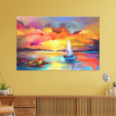 Zeilboot op het meer met zonnescherm canvas afdruk (Insitu (Woonkamer))