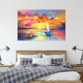 Zeilboot op het meer met zonnescherm canvas afdruk (Insitu (Slaapkamer))