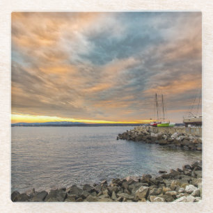 Zeilboot op Pier op Ocean op Sunset Onderzetter Glazen Onderzetter