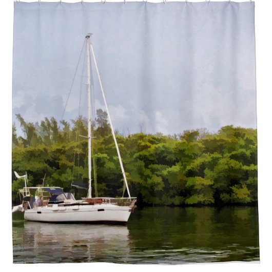 Zeilboot op rustig water douchegordijn (Voorkant)