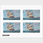 Zeilboot op ruwe waterolie rechthoekige sticker (Vel)