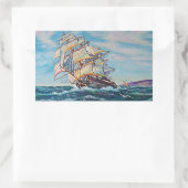 Zeilboot op ruwe waterolie rechthoekige sticker (Tas)