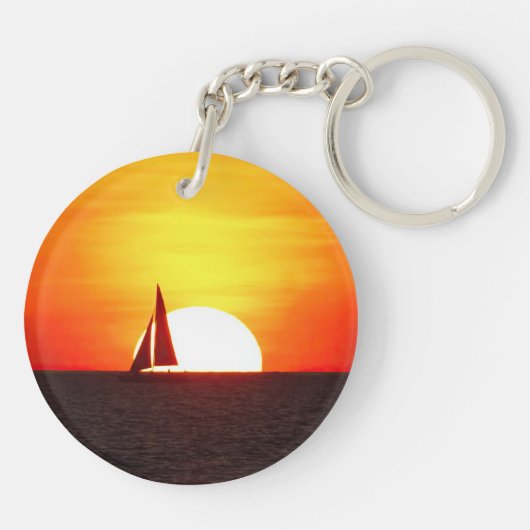 Zeilboot op Sunset Sleutelhanger (Achterkant)