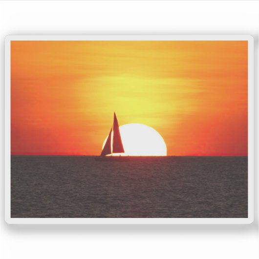 Zeilboot op Sunset Sticker (Voorkant)
