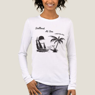 Zeilboot op zee met palmboom – Tropisch strand Tri-Blend Shirt