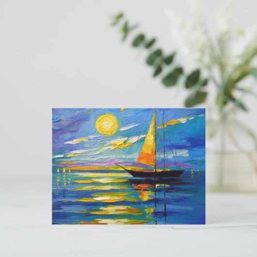 Zeilboot op zonsondergang briefkaart (Staand voorkant)