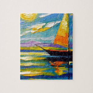 Zeilboot op zonsondergang legpuzzel