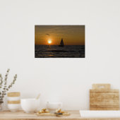 Zeilboot op zonsondergang poster (Keuken)