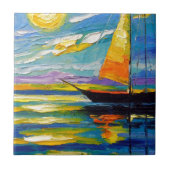 Zeilboot op zonsondergang tegeltje (Voorkant)