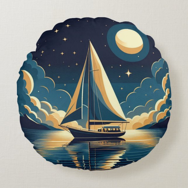 Zeilboot 's nachts rond kussen (Voorkant)
