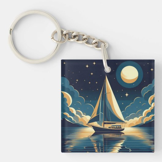 Zeilboot 's nachts sleutelhanger (voorkant)